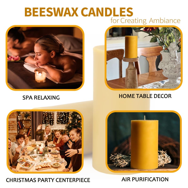 MOSROAD Natural Beeswax Pillar Candles 4 Packs  140 Hours Burn Time  100% Pure Beeswax Candles for Emergency Prayer Home Deco  Bees Wax Candles for Relax  Smokeless & Dripless [2x4 inch] - Image 5